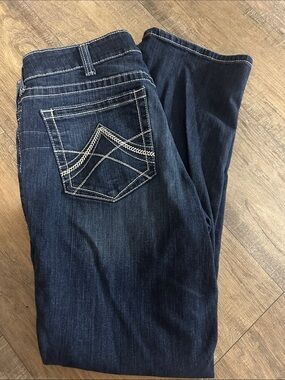 Ariat Dark Blue Straight Leg Jeans with White Contrast Stitching